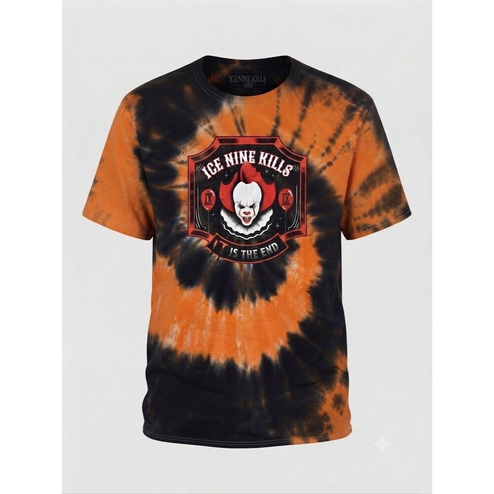 Ice Nine Kills T-Shirt Men 2XL Pennywise IT Horror Graphic Black Orange Tie Dye